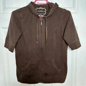 Reitmans Sweatshirt Hooded  1/2 Sleeves Brown Size Small